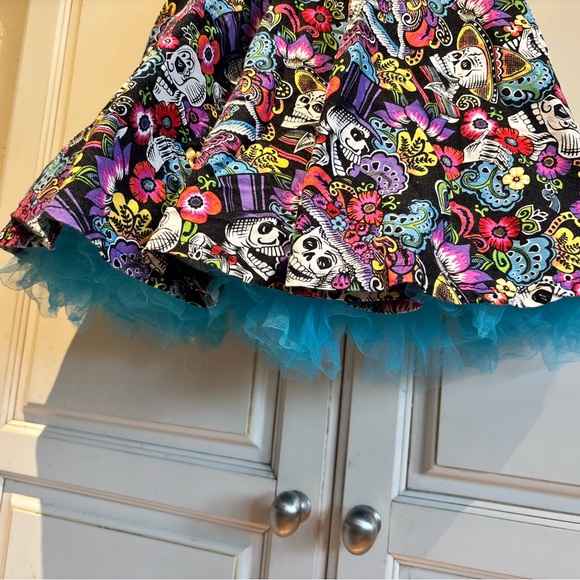 Day of the Dead Skulls Dios De Los Muertos Kid dress Size 4 blue tulle - Picture 3 of 8